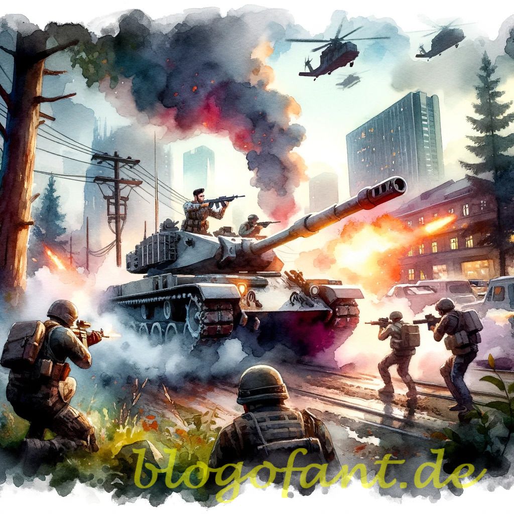 Call of Duty Mobile - how to destroy tanks 13 DALL·E 2023 10 20 10.29.26 Watercolor painting of an intense Call of Duty Mobile gameplay moment highlighting the confrontation between players and a tank