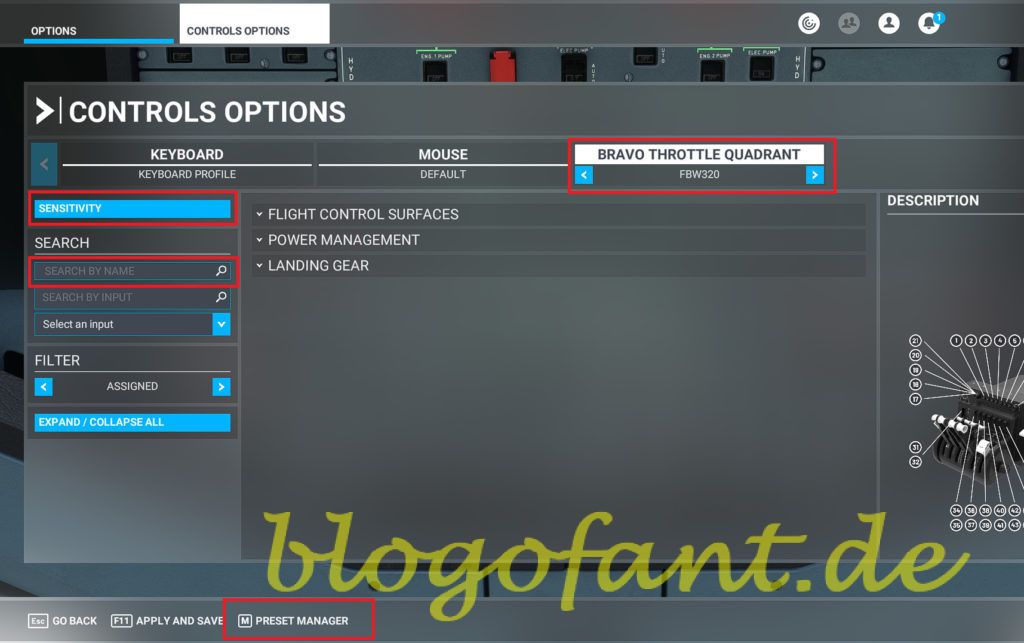 Honeycomb Bravo - FBW 32NX - Settings MSFS 11 MSFS Settings Marked