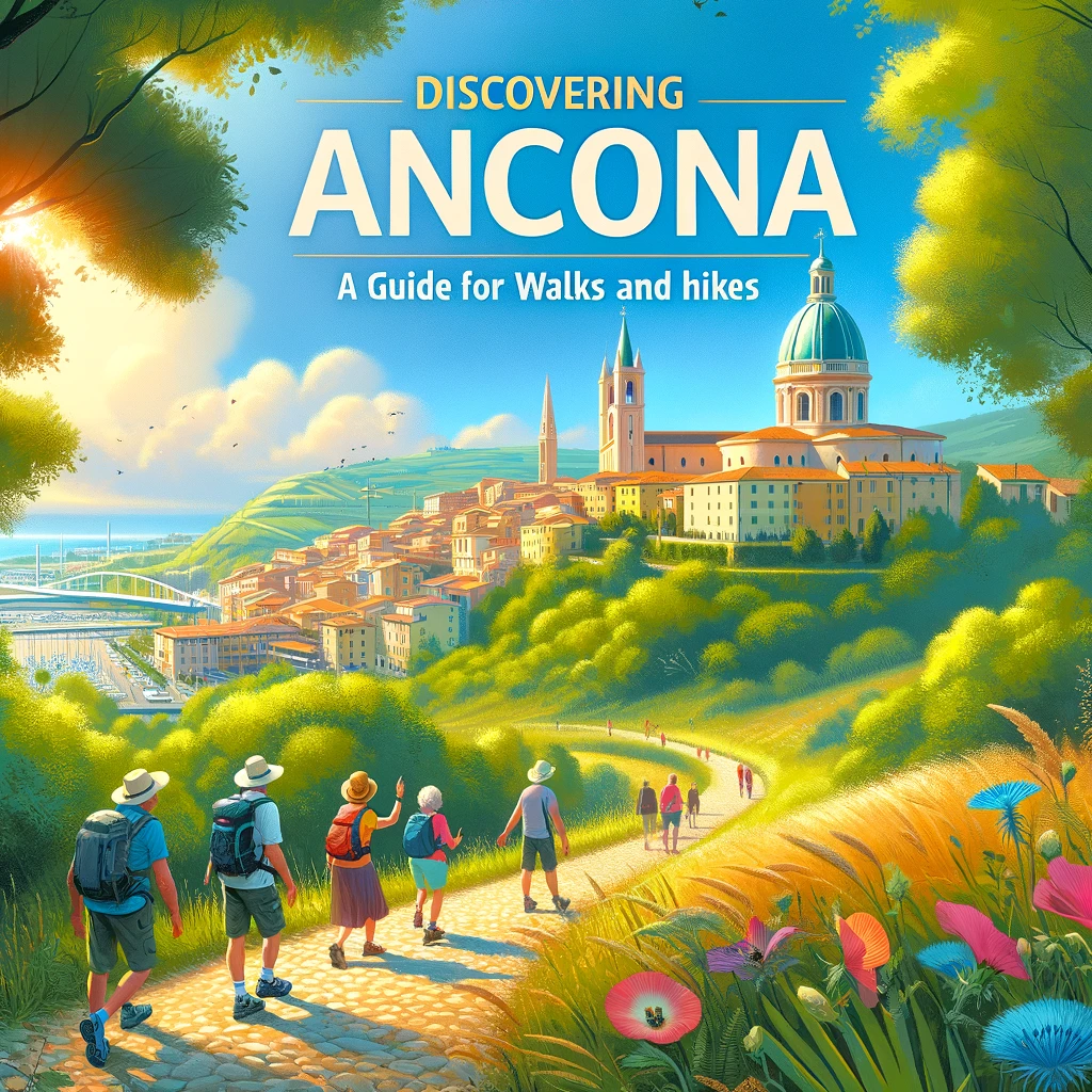 DALL·E 2024 03 21 09.48.20 A vibrant and inviting cover image for a walking and hiking guide titled Discovering Ancona on Foot A Guide for Walks and Hikes. This cover feature